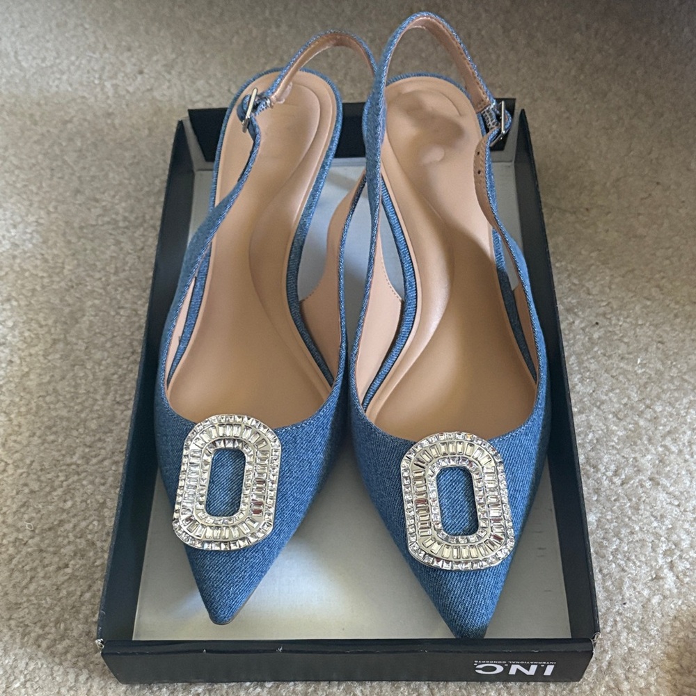 INC International Concepts Blue Embellished Slingback Heels